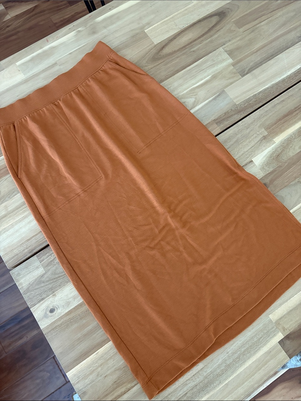 Lou & Grey Signaturesoft Pocket Midi Skirt Rust Small Buttery Soft Side Slit - Picture 5 of 6